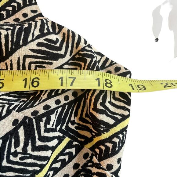 Ann Taylor Loft Midi Dress 10 Petite Casual Aztec Geometric Sleeveless Black Tan - Picture 6 of 11